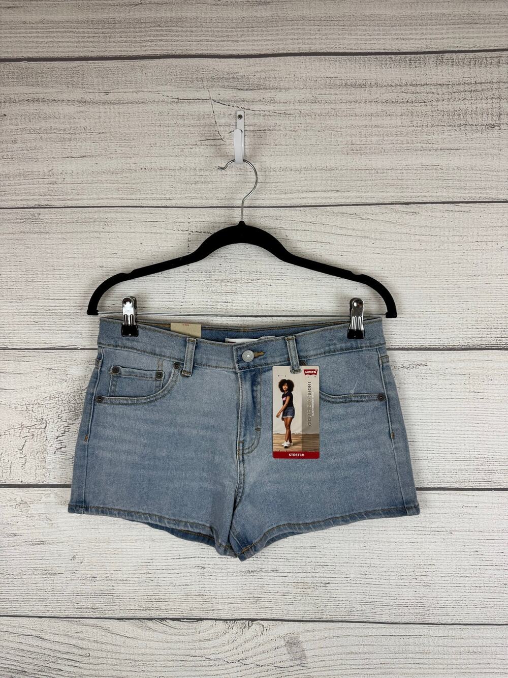 Levi's Girl's Blue Girlfriend Stretch Adjustable Jean Shorts Size 16